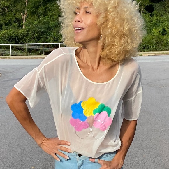 OOAK handpainted Elizabeth James sheer top shirt T - Picture 4 of 5